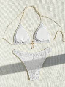 Swim Mod Women's Solid Color Bikini Set For Beach/Holiday For Summer Beach Vacation - White - View 2