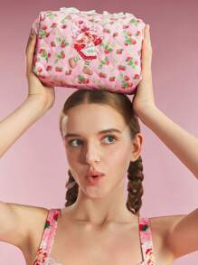 Strawberry Shortcake X SHEIN 1 件装可爱草莓荷叶边化妆包，收纳包，数码包，旅行整理包，小物件收纳包，度假旅行，甜美乡村风，少女风，送礼佳品 - 淺粉色 - 查看 7