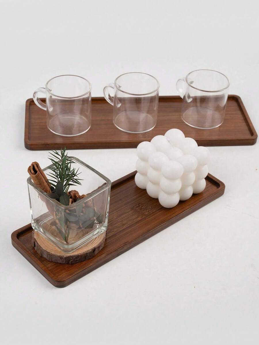 1 件装竹制托盘，木制托盘，奥斯曼咖啡桌托盘，梳妆台托盘，食物咖啡茶点（棕色） - 鏽棕色 - 查看 1