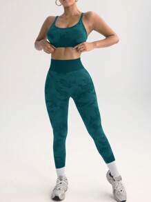 Gameset SHEIN Sport Sports Set Open Back Camisole & Pants, Simple & Stylish For Summer - Green - View 4