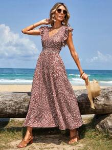 EURMUSE Ditsy Floral Print Ruffle Trim Dress - Multicolor - View 5