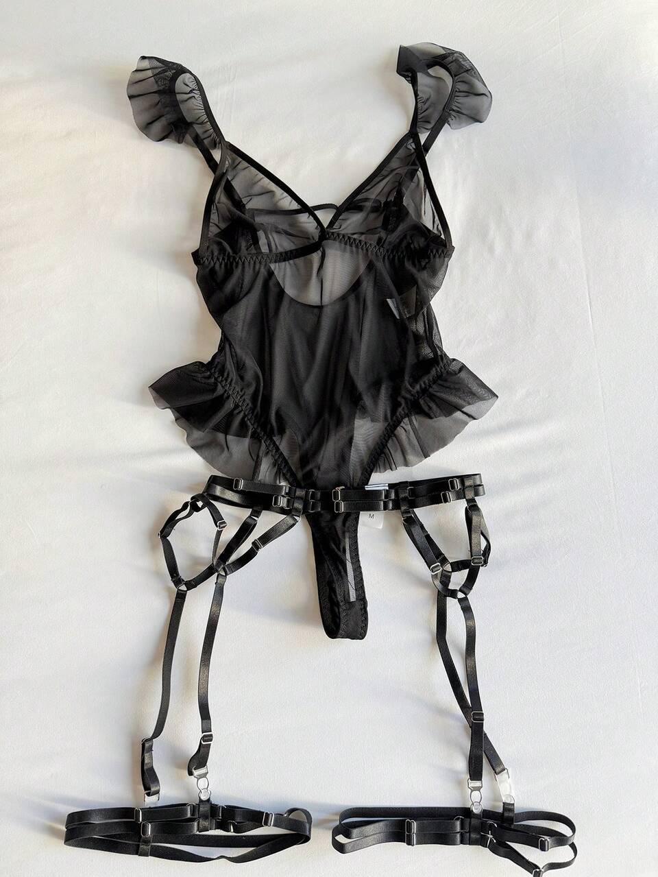 Women's Sexy Sheer Mesh Flutter Sleeve Bodysuit Lingerie For Women