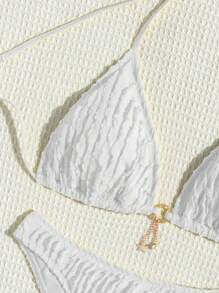 Swim Mod Women's Solid Color Bikini Set For Beach/Holiday For Summer Beach Vacation - White - View 3