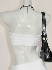 SHEIN ICON 蕾丝拼布短款吊带上衣（带抽绳） - 白色 - 查看 2