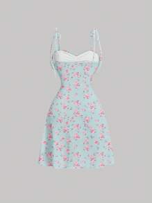 SHEIN MOD فستان اﻵراء خط- أ مطوي الخصر مربوط اﻷكتاف، مناسب للصيف