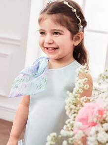 Toddler Girls' Cute Elegant Floral Organza Sleeveless Dress, Light Blue - Blue - View 5