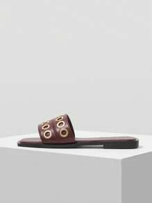 MOTF PREMIUM FLAT SANDALS, SQUARE TOE SLIP-ON SANDALS - Burgundy - View 3