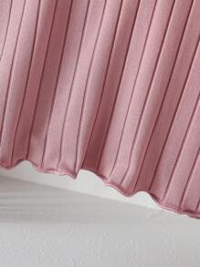 2pcs Infant/Toddler Girls' Cute Bear Pattern Ribbed Trim Sweet Short Sleeve Top And Pants Casual Homewear Set, Spring/Summer - Rusty Rose - View 5