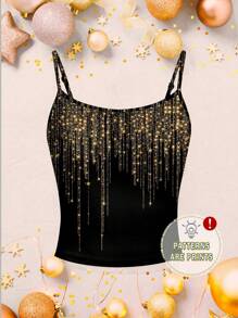 SHEIN EZwear 女士休闲简约闪光印花派对性感吊带背心紧身吊带背心 - 白色 - 查看 1