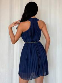 Calvaya Vestido elegante de unicolor con pliegues y cuello de halter para verano