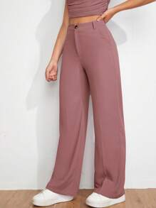 EURMUSE Solid Straight Leg Trousers - Pink - View 5