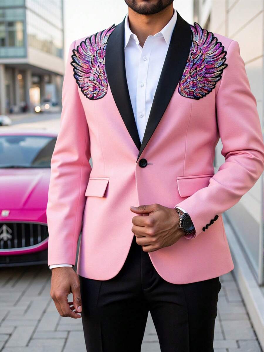 Manfinity AFTRDRK Men's Minimalist Summer Suit Jacket - Pink - View 1