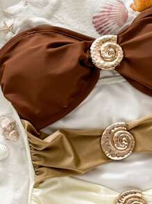 Swim Chiccia Women's Beach Casual Contrast Color Spaghetti Strap Hollow Out One-Piece Bikini Swimwear - Brown - View 3