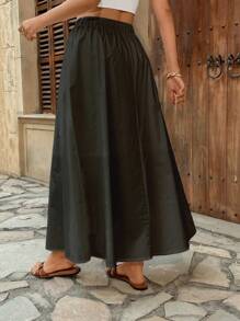 Pariaura Elastic Waist High Waisted Solid Color Versatile Slimming A-Line Long Skirt Fall Cloth For Women