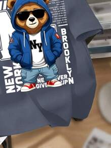 青少年男孩休闲简约圆领短袖 T 恤，适合夏季 - 藍色 - 查看 4