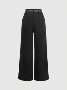 SHEIN Tall CURVE Plus Size Women Casual Straight Leg Pants With Belt