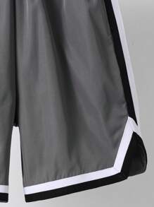 Tween Boy Casual Sports Versatile Comfortable Letter Printed Patchwork Loose Knit Athletic Shorts - Grey - View 6
