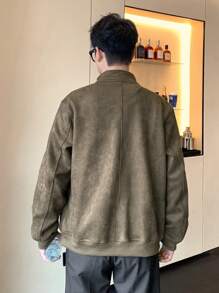 Manfinity Dauomo Veste décontractée à zip et manches longues de couleur unie pour homme - Tabac - Voir 2