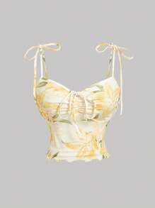 SHEIN MOD 女式黄色花朵图案吊带背心，夏季短款背心，音乐节，西部女装，露背上衣，可爱夏季上衣 - 黃色 - 查看 1