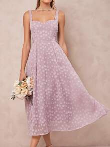 Amorya 婚礼宾客礼服 女士心形领、花朵剪裁、拼接、透视网纱、收腰、A 字长裙 - 粉色 - 查看 4