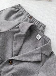 SHEIN 2pcs Baby Boy/Girl Casual Simple Solid Color Short Sleeve Blazer Jacket And Elastic Waist Shorts Set, Suitable For Summer