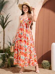 Floral Print Dress For Teen Girls, Comfortable & Fashionable Summer Wear, Sweet & Pretty Essential