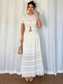 Chiquease 2pcs Women Spring Vacation Outfit, Elegant Set - Apricot - View 4