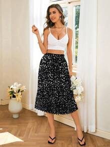 SHEIN VCAY Falda plisada casual con estampado todo sobre para mujeres - Multicolor - Ver 5