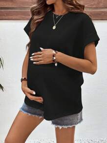SHEIN Maternity Solid Color Round Neck Bat Sleeve Casual T-Shirt