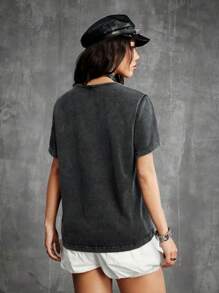 Coolane Women's Summer Cowgirl Streetwear Vintage Grunge V-Neck Loose Dirty T-Shirt For Music Festival