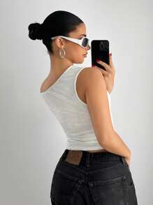 EgrlEra Top court à col asymétrique de couleur unie pour femme - Blanc - Voir 2