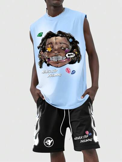 Street Life Men's Hip Hop Graphic Print Sleeveless Top And Shorts Set