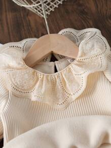 SHEIN Vintaside Kids Baby Girls Autumn/Winter Elegant Embroidered Lace Trim Knitted Basic Blouse