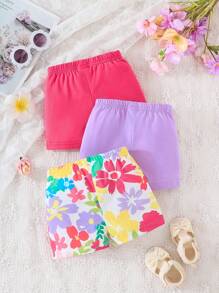 3pcs Baby Girls Floral Print Colorful Shorts Set - Multicolor - View 2
