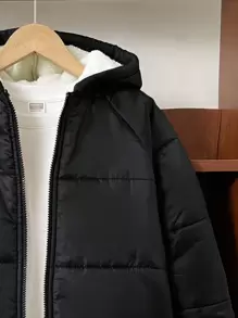 SHEIN Tween Boy 连帽休闲厚款百搭棉服外套，适合秋冬季节 - 黑色 - 查看 7