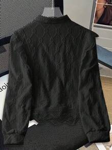 Chiquease Women's Minimalist Embroidered Long Sleeve Single-Breasted Blouse, Versatile Work Wear Fall Cloth For Women - Black - View 2
