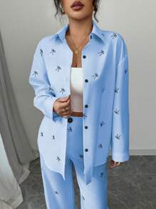 Rafferiza 2pcs/Set Women Pink Butterfly Print Summer Outfit, Casual For Outings, Gatherings, Parties, Back To School - Blue - View 6