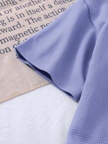 SHEIN LMoss Kids 2pcs/Set Young Girls Loose Knit Solid Crew Neck Top And Form-Fitting Knit Shorts Set