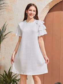 Teen Girls Casual Waffle Flounce Sleeve Dress, Comfortable & Stylish For Spring & Summer Outings,Holiday,Summer,Travel