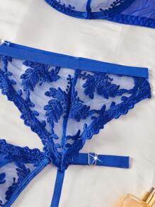 SHEIN 5pcs/Set Plus Size Women's Sexy Lingerie Set With Garter - Blue - View 5