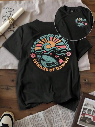 INAWLY Aloha Mindset 美学夏威夷冲浪海滩海龟印花夏日度假氛围女式 T 恤