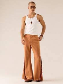 Manfinity VCAY Men's Woven Fashion Casual Loose Plain Straight Leg Trousers - Khaki - View 4