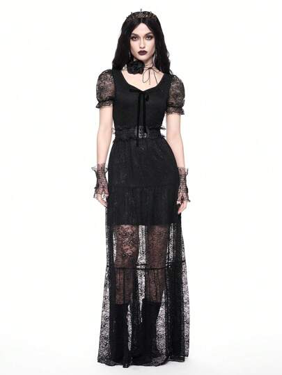 Goth Graduation Dress Gothic Vintage Dark Bride Lace Dress For Women