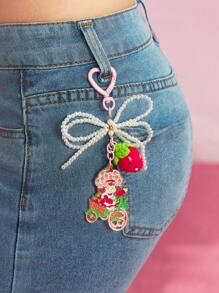 Strawberry Shortcake X SHEIN Handmade Faux Pearl Bow Crochet Strawberry & Alloy Cute Pink Bicycle Keychain Bag,Gift Ideas,Valentine's Day, Summer / Spring , Vacation - Multicolor - View 6