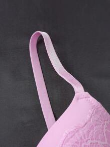 DesireSculpt 1pc Lace Patchwork Sexy Supportive Romantic Wireless Everyday Lingerie Bra For Small Bust Women - Pink - View 3
