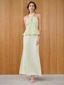 SHEIN LUNE Women's Elegant High Slit Satin Skirt