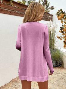 EMERY ROSE Casual Minimalist Solid Color Long Sleeve Cardigan, Suitable For Vacation Fall Winter Cloth For Women - Coral Pink - View 2