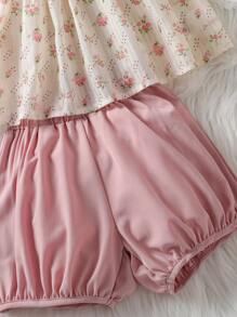 2 Stücke Set für Kleine Mädchen, elegant, im koreanischen Stil, mit Blumenmuster, Leibchen und Shorts