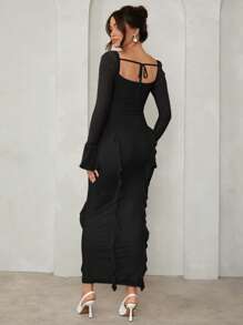 MaterniChic Elegant Floral Embellished Long Sleeve Pink Dress, Suitable For Casual Dates, Events, And Parties, Maternity Dress For Valentine's Day, Baby Showers