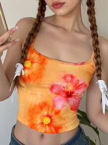 SHEIN Leap Crew Teen Girls Casual Floral Print Cami Tank Top, Vacation Style Summer Crop Tops - Multicolor - View 1